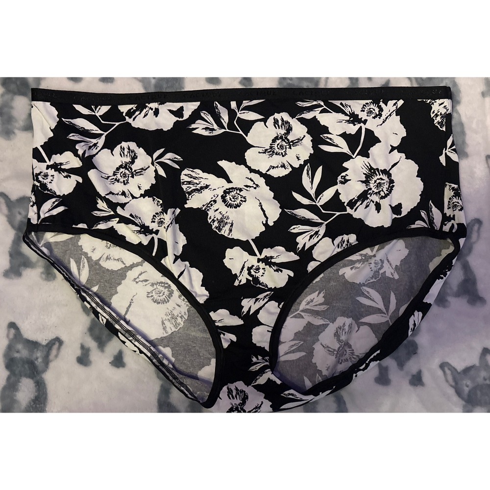 NEW Cacique Plus Size Black &‎ White Floral Cotton High Leg Brief Panty, 22/24
